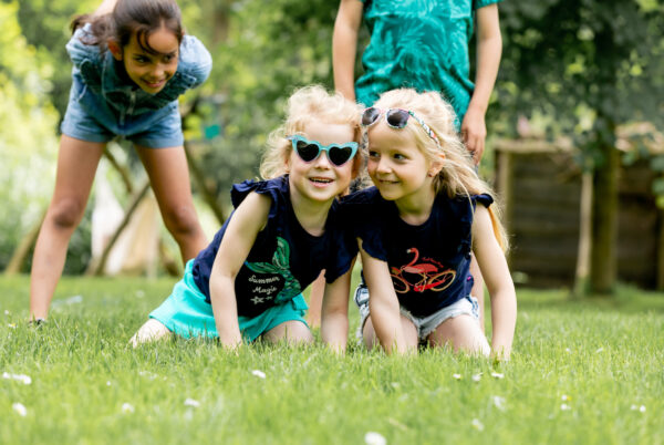 Kinderfeestje thuis kinderen spelen op gras