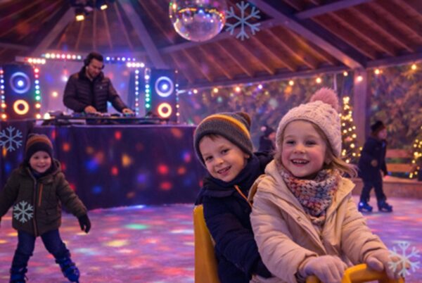 Kinderen op slee op ijsbaan