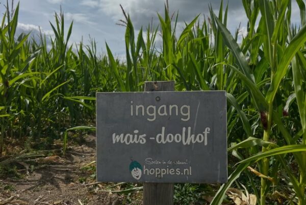 ordje bij de ingang van het maisdoolhof bij Natuurspeeltuin Hoppies